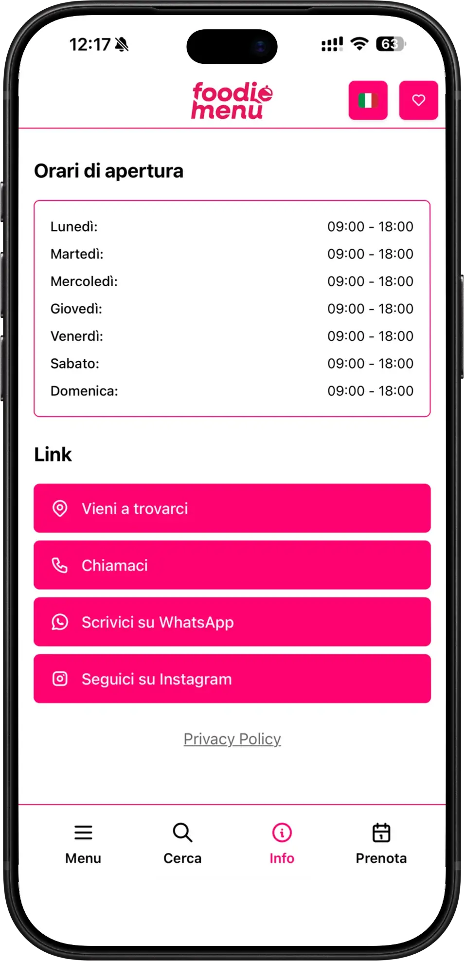 Info e contatti sempre visibili